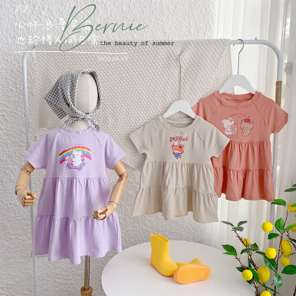 Váy cotton babydoll bé gái, đầm bé gái cotton mềm mát bernie