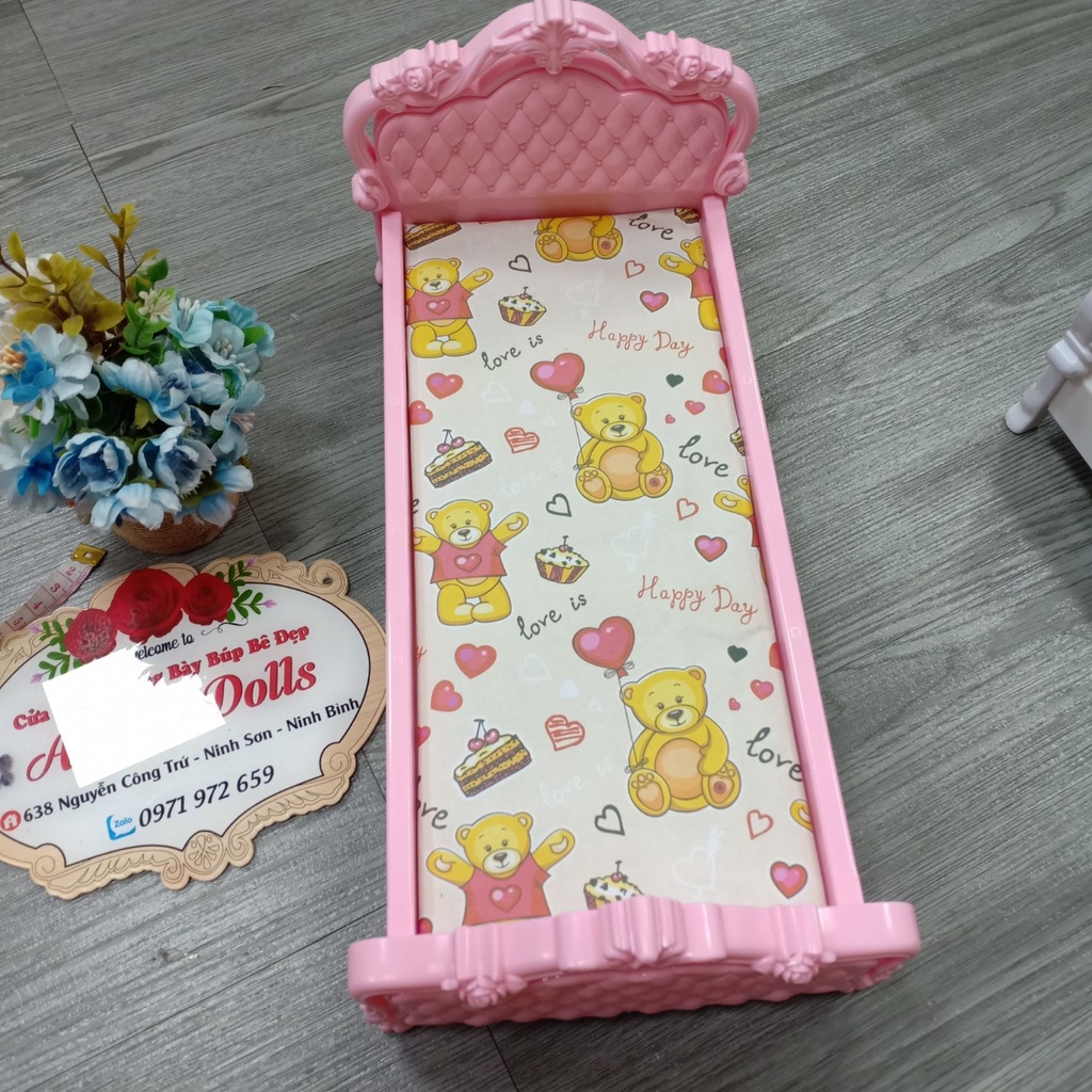 Giường ngủ cho búp bê hàng loại đẹp size to dài 37cm rộng 17cm