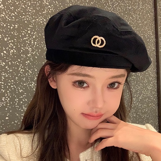 Mũ Nồi Vải Nhung Màu Đen Phong Cách Hàn Quốc Thời Trang Mùa Thu Cho Nữ