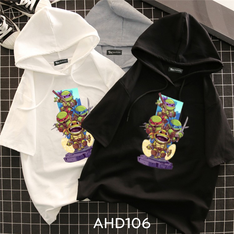⚡️ FreeShip 50k ⚡️ AHD106 Áo thun teen nam nữ HOODIE TAY LỠ CÓ NÓN hình ninja rùa
