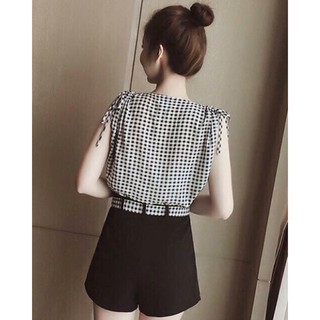 Set Quần Short Xếp Ly + Áo Rút Vai