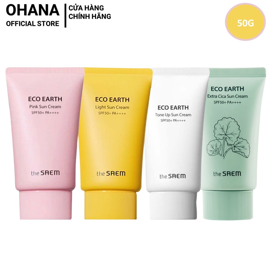 Kem chống nắng giảm dầu, ngừa tia UV, giúp da sáng hồng tự nhiên The Saem Eco Earth Sun Cream SPF50+ PA++++ (50g/1ml)