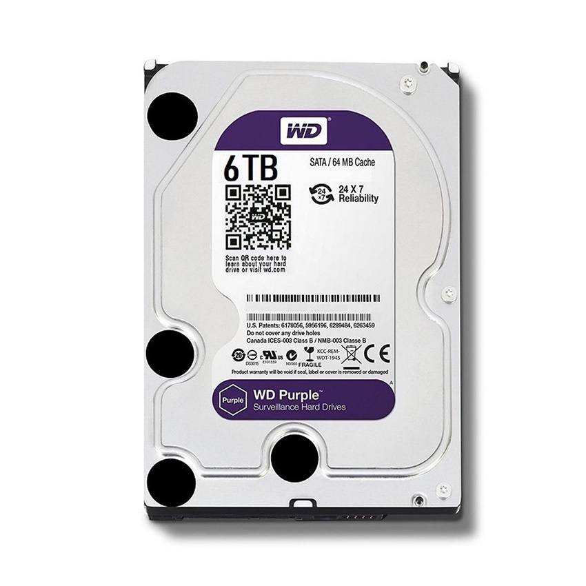 Ổ cứng gắn trong Western Purple 6TB 3.5 inchs SATA 3 64MB Cache /5400RPM (màu tím) (WD62PURZ) - Hàng chính hãng