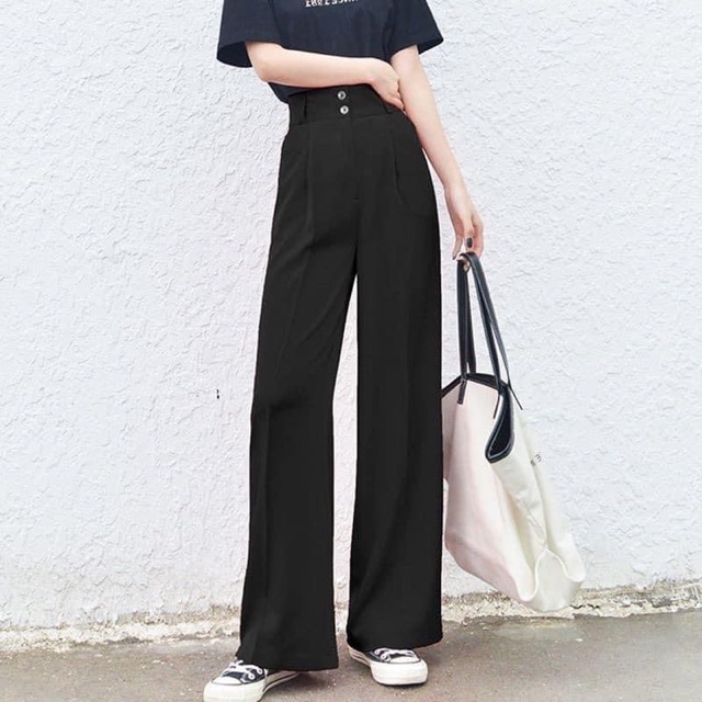 Quần Ống Rộng, Quần Culottes Cạp Cao Hai Cúc Siêu Sang