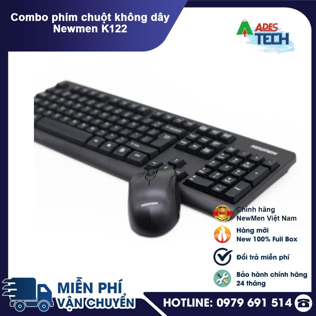 Combo phím chuột không dây Newmen K122 -  Keycap classic - Swich thế hệ mới gõ êm mềm - Bảo hành chính hãng 24 tháng