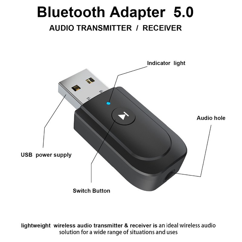 USB Bluetooth 5.0 Adapter Mini 3 in 1 Wireless Music Audio Receiver Transmitter 3.5mm AUX for TV PC Headphones Car