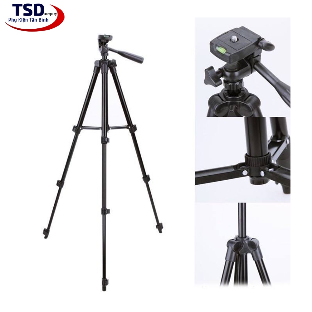 Gậy 3 chân Tripod TF 3120 siêu chắc chắn thân đen tặng remox bluetooth kèm kẹp điện thoại