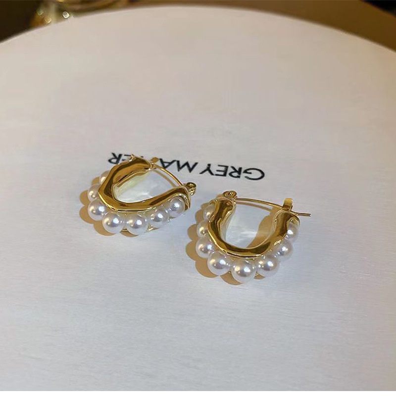 Bông Tai Chữ U Đính Ngọc Trai Phong Cách Pháp Cổ Điển Thời Trang 2022