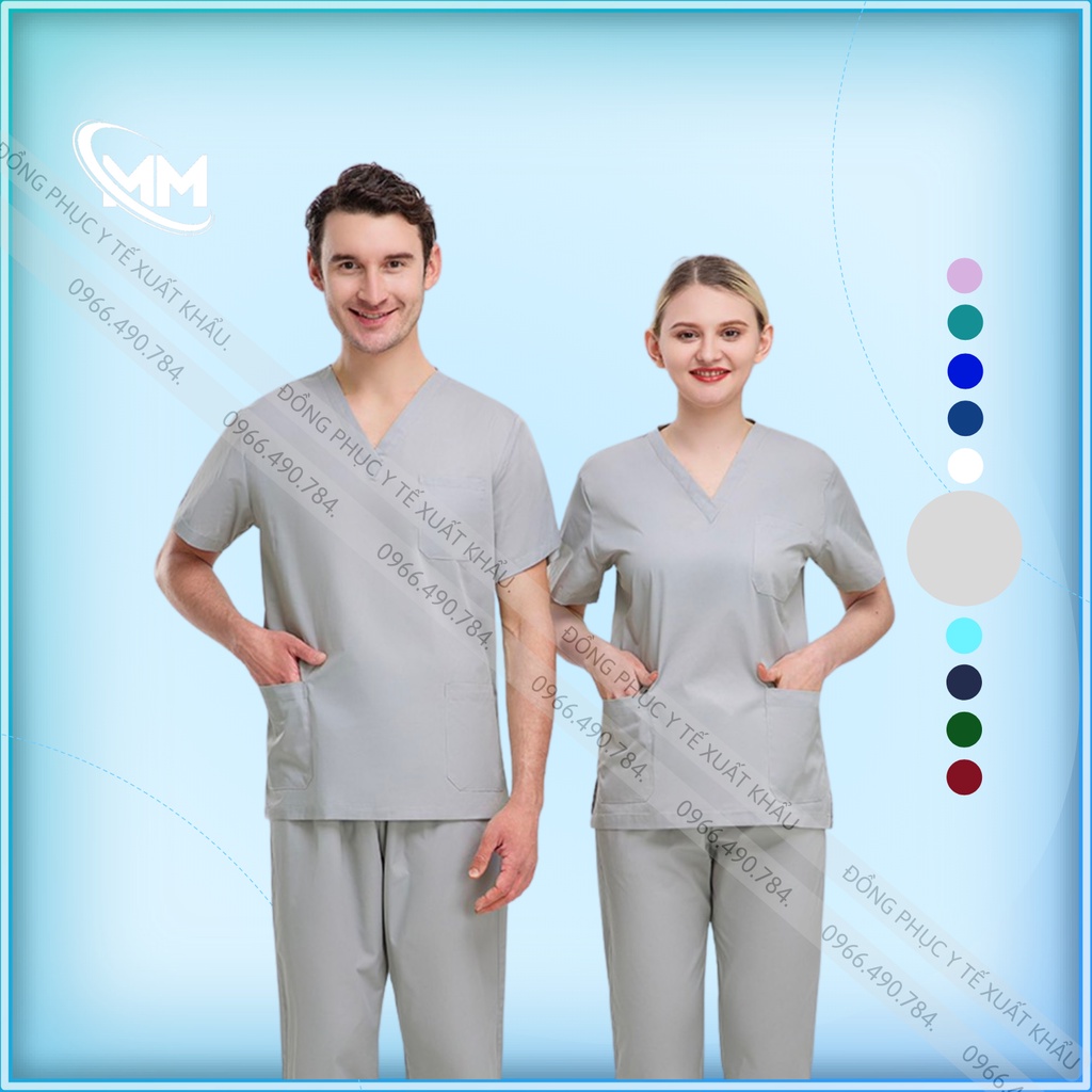 Bộ scrubs màu xám, Blouse y tá, bác sỹ, phẫu thuật, thẩm mỹ, Spa, Đông Phục Y Tế Cao Cấp