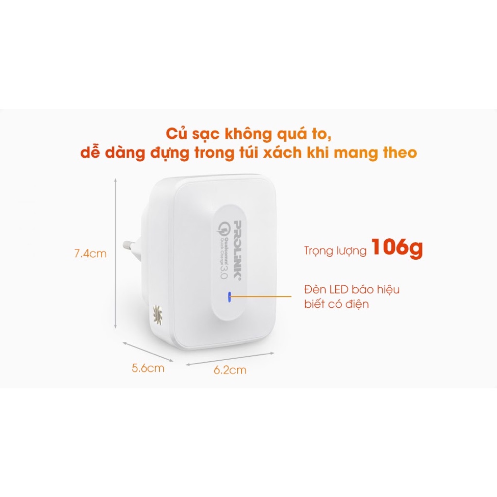 Củ Sạc Nhanh 3 Cổng USB Prolink PTC32501