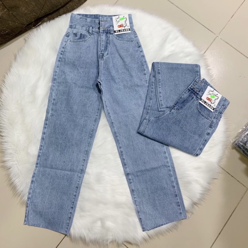 Quần jean ống rộng nữ cạp siêu cao 2 nút (Ms33)