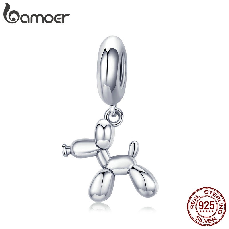 Mặt trang sức Bamoer bằng bạc hình bong bóng cún con dễ thương