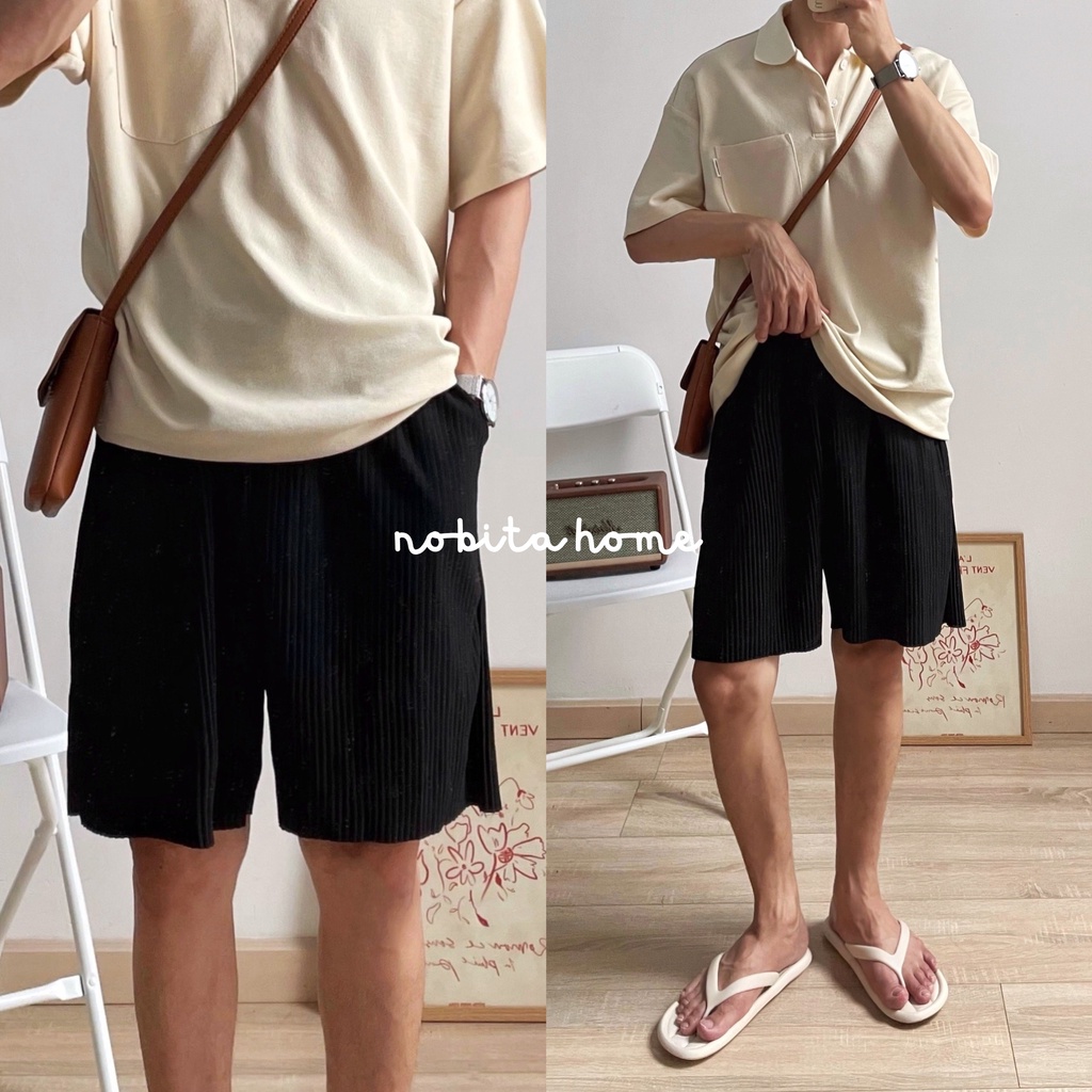 NOBITA HOME - Quần shorts thun tăm lưng chun 7162