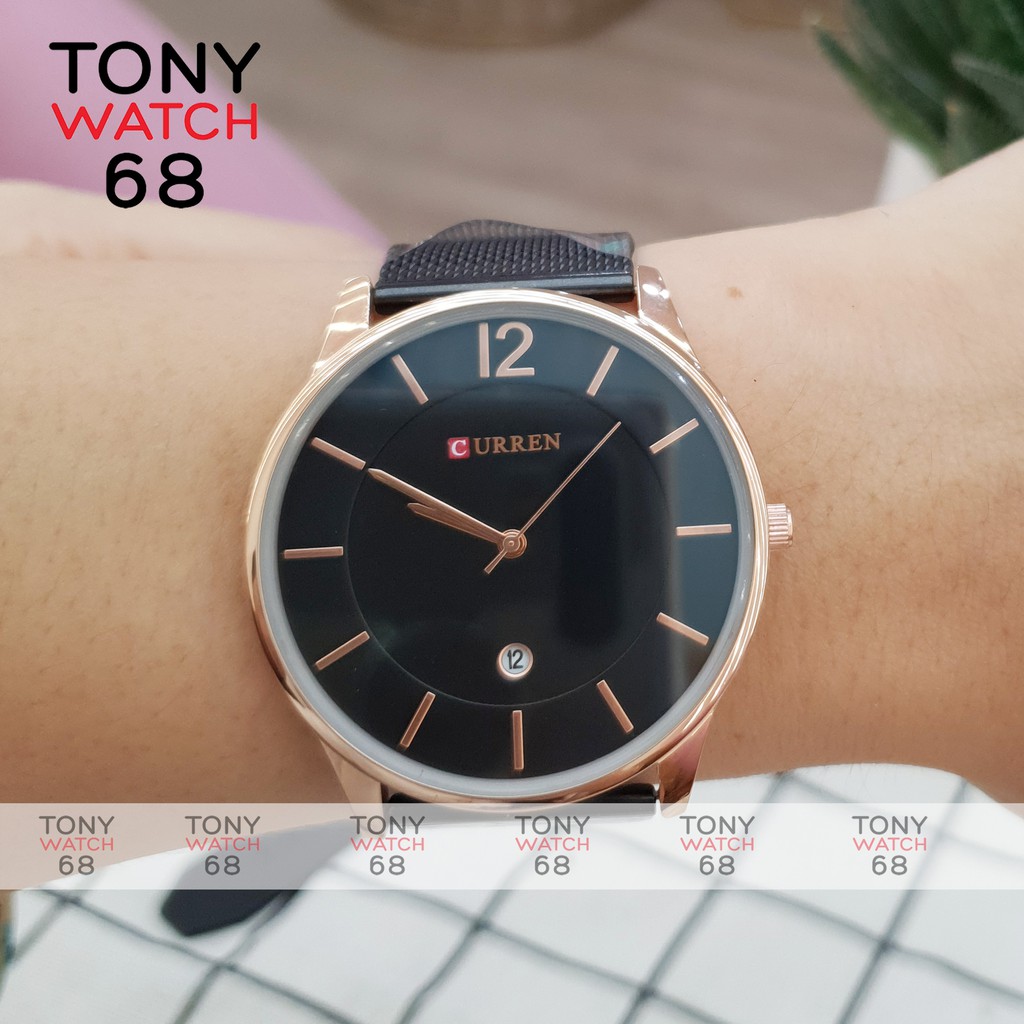 Đồng hồ nam Curren dây lụa mặt số vạch 40mm đơn giản có lịch doanh nhân chống nước chính hãng Tony Watch 68