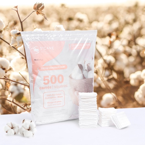 Bông tẩy trang organic Pháp S+Care 500 miếng siêu dai, mềm mịn thấm hút tốt