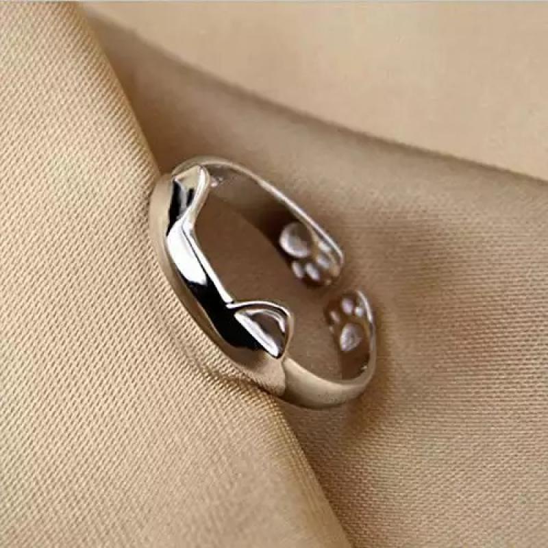 Nhẫn Bạc Hình Đầu Mèo Mắt To Thời Trang Cá Tính Mới Có Thể Điều Chỉnh Cho Nữ
