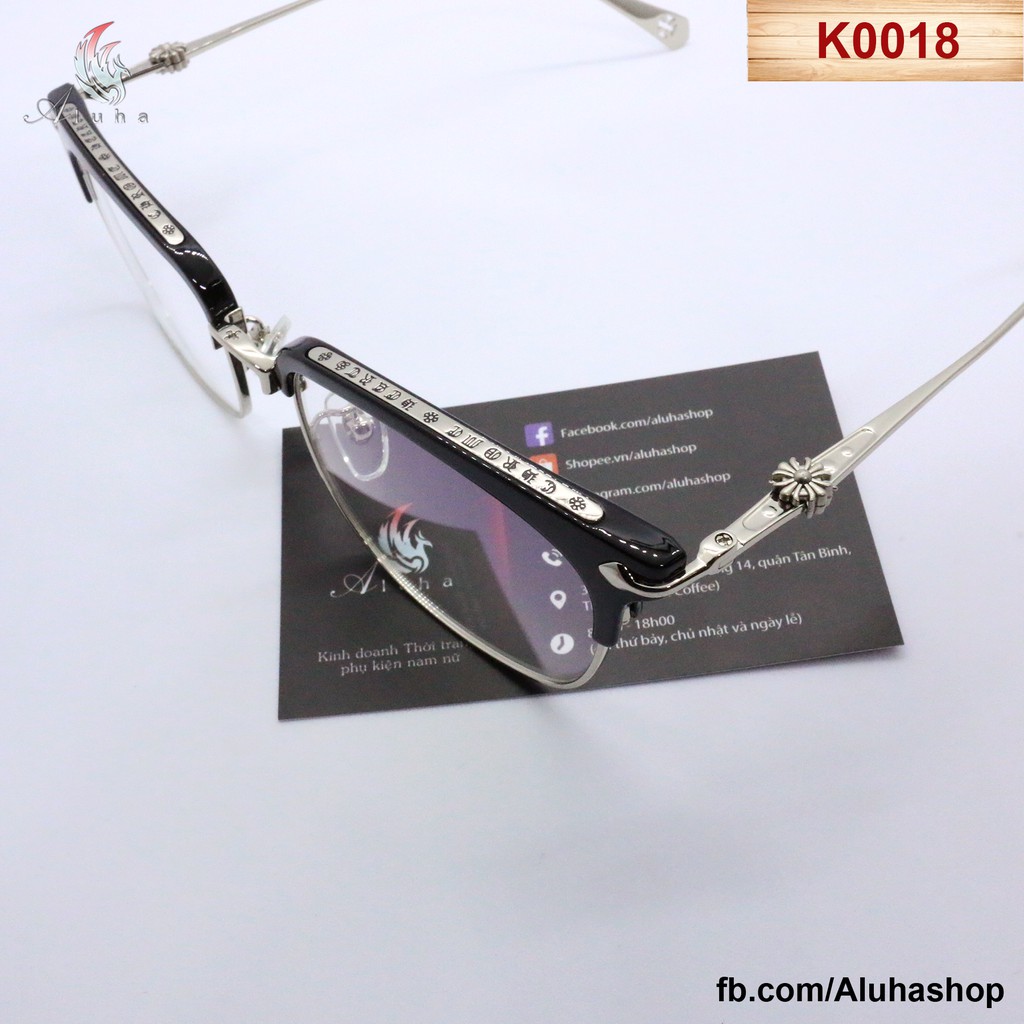 Gọng kính Chrome Hearts chống ánh sáng xanh dáng Clubmaster Hàn Quốc khắc chữ tinh tế – K0018 – Aluha