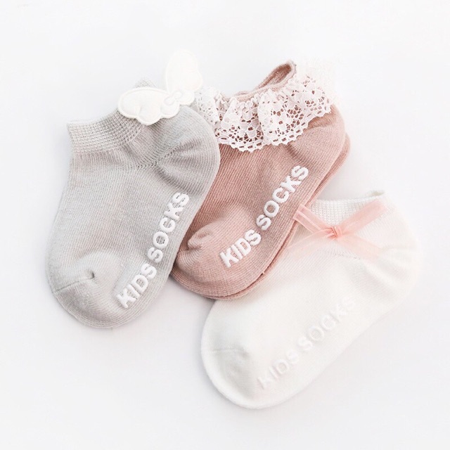 Sét 3 Tất nơ bé gái chống trượt KID SOCKS