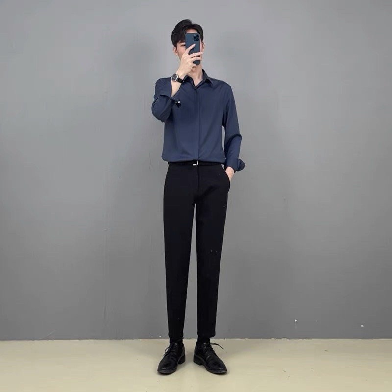 Áo Sơ Mi Nam Giấu Cúc Cao Cấp Mới Chất Lụa Trơn Không Nhăn - Form Chuẩn Vừa Ôm Mặc Thoải Mái , Đủ Màu Sắc Dễ Phối Đồ