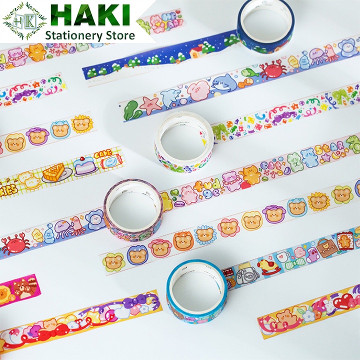 Washi tape cute HAKI, cuộn băng dính washi tape in họa tiết hoạt hình đáng yêu giá rẻ BD04