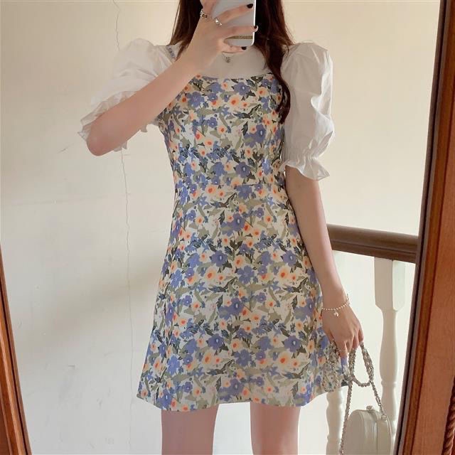 COZOK Bộ Đầm Hoa + Áo Tay Phồng Xinh Xắn Dành Cho Nữ