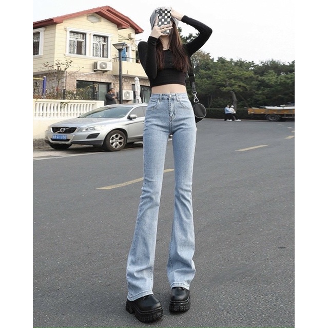 Quần jeans loe may gấu tôn dáng đẹp xuất sắc sẵn 2 màu cực hot