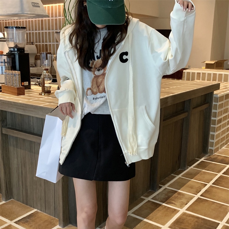 SUXI Áo Hoodies Nữ Màu Trơn Thời Trang Hàn Quốc Mới