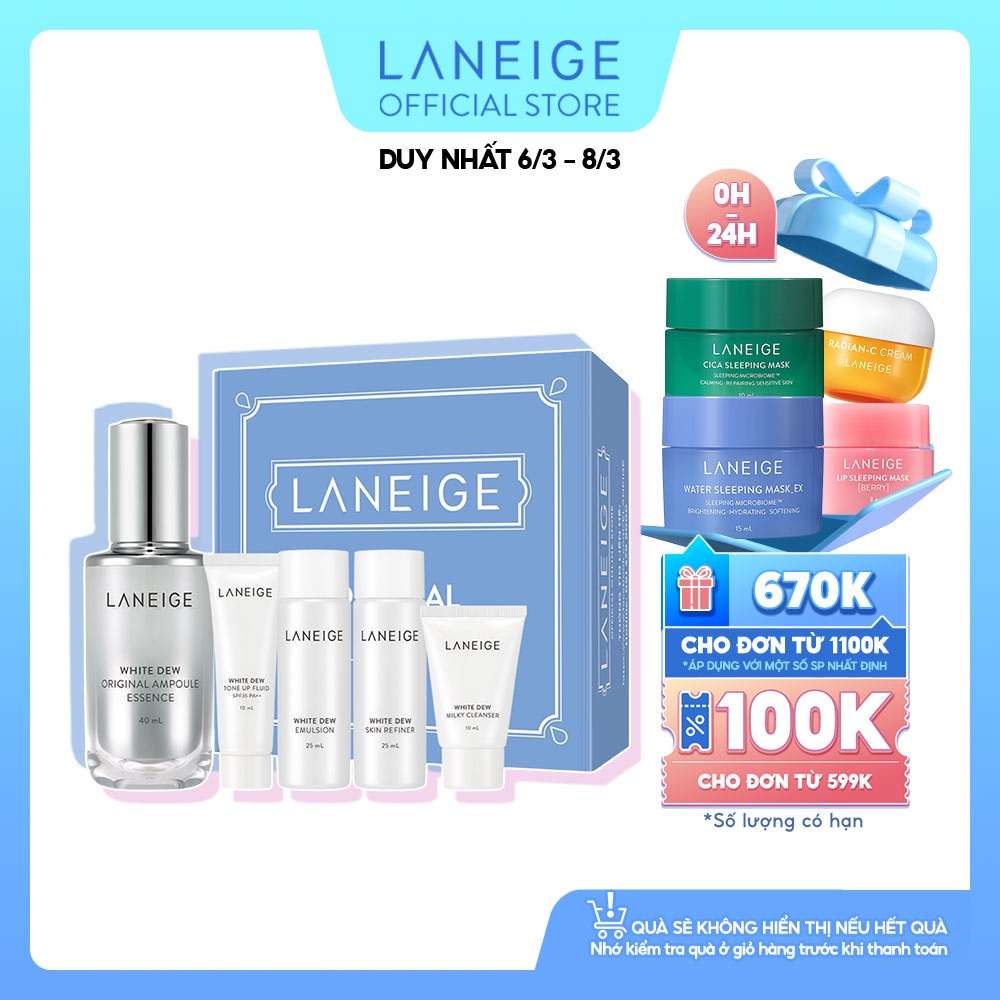 Bộ tinh chất dưỡng trắng và làm sạch da Laneige White Dew Original Ampoule Essence