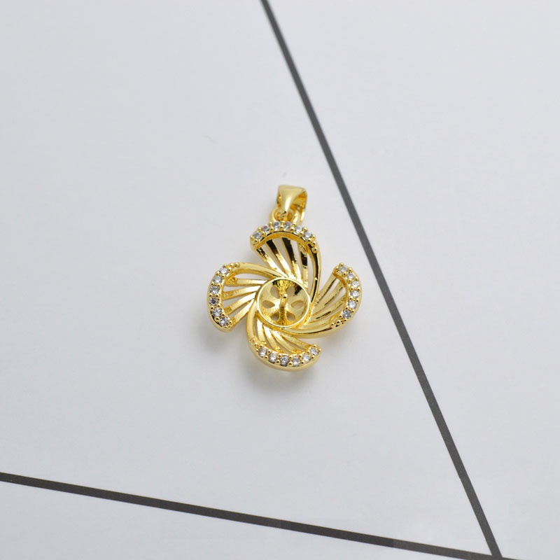 [M2DB] Phụ kiện trang sức (DIY) - Mặt dây chuyền mặt khay trống ngọc 4 cánh hoa đính hạt nạm đá lấp lánh