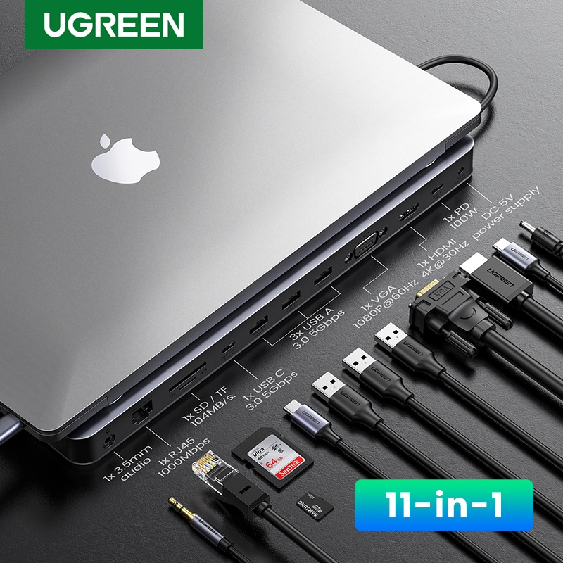 Ugreen Bộ Chia Cổng USB C Sang HDMI 4K VGA RJ45 PD 100W SD TF 3.5 Cho MacBook Pro Air M1