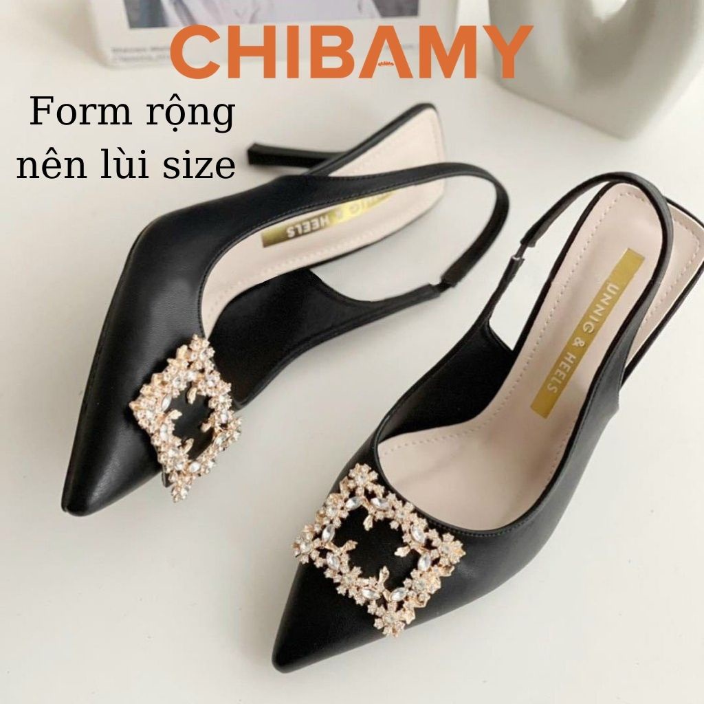 Giày cao gót nữ đính Đá mũi nhọn 8cm CHIBAMY, Giày Hậu gót nhọn chất da mềm mã H01