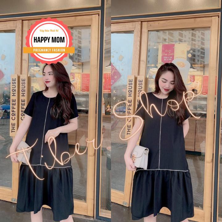 Váy Bầu Công Sở Thiết Kế Đuôi Cá Xếp Li, Cổ Tròn Sang Chảnh
