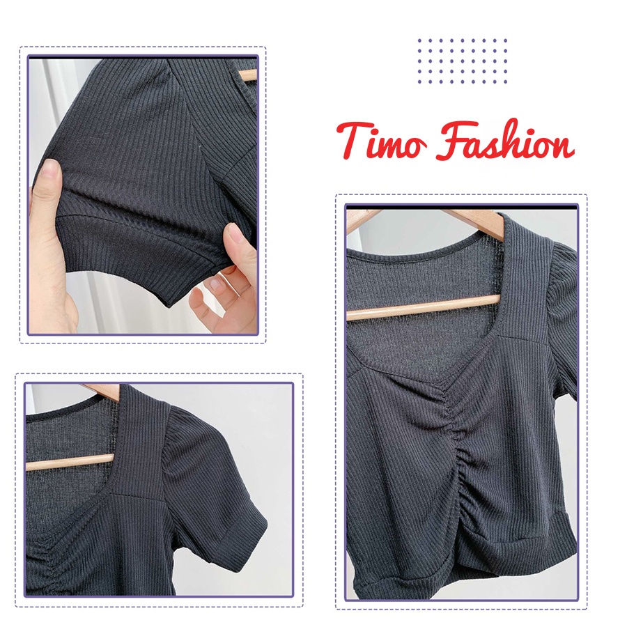 Áo croptop tay phồng, croptop cổ vuông nhún ngực quyến rũ sexy, áo thun nữ đẹp phong cách hàn quốc kiểu ulzzang, TACN001