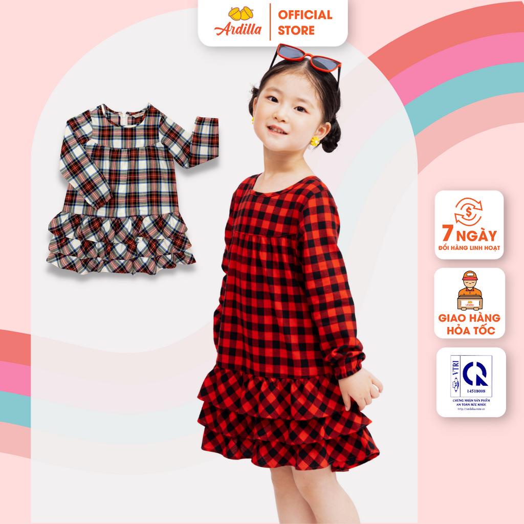 Váy Dài Tay Bé Gái ARDILLA Thiết Kế Họa Tiết Caro 3 Tầng, Chất Liệu Vải Mềm Mại Cho Bé Từ 2-9 Tuổi KA8501-VDT
