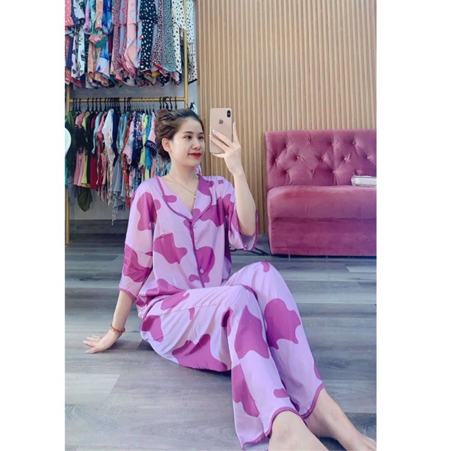 [Mã WASKT304 giảm 15% tối đa 30K đơn 99K] Bộ lụa mặc nhà tay lỡ quần dài viền cổ loang màu lụa tơ tằm cao cấp thiết kế | BigBuy360 - bigbuy360.vn