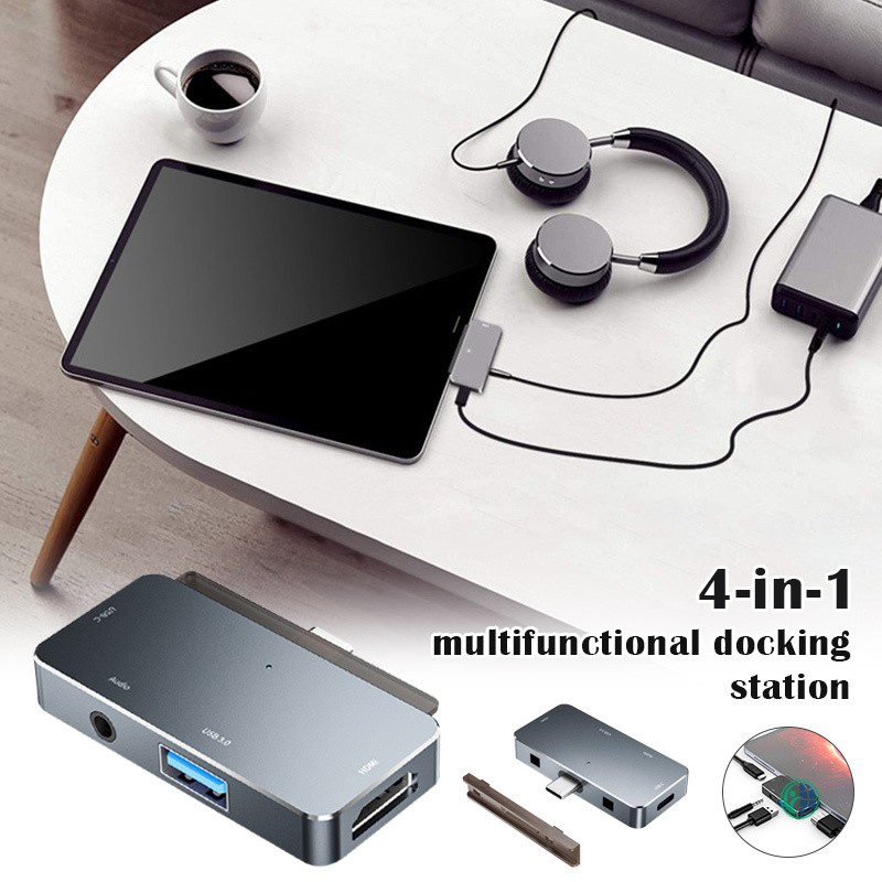 Ready Stock 4-in-1 Type C OTG Hub Multiport Adapter with HDMI 4K USB 3.0 3.5mm Audio PD Charging for Ipad Pro @vn
