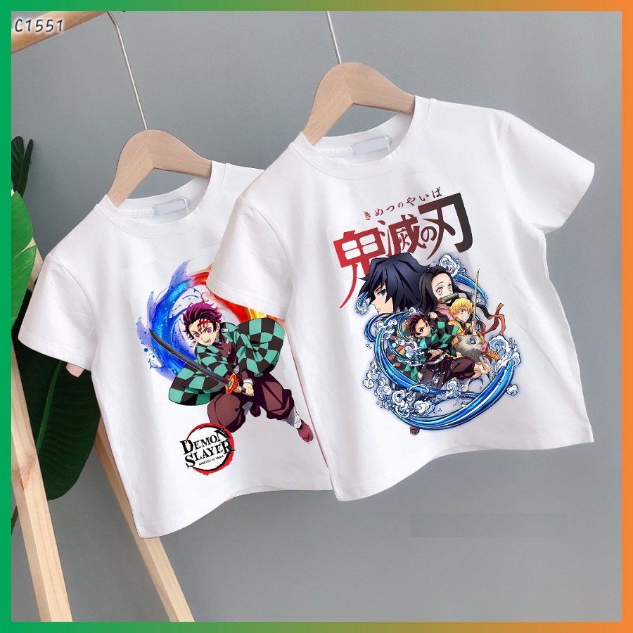 Áo thun Demon Slayer Kimetsu No Yaiba Diệt Quỷ màu trắng cực hot đủ size cho bé trai bé gái