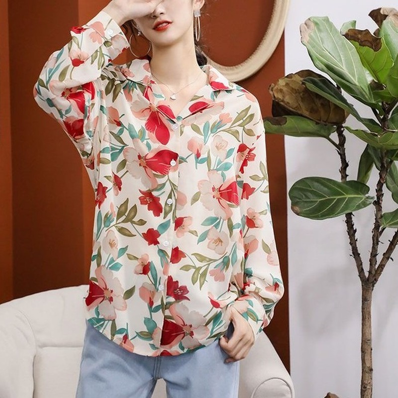 GENAISHA Áo sơ mi tay dài form rộng phong cách retro Hàn Quốc cho nữ 809