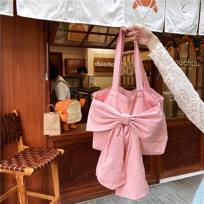 Túi xách IELGY vải canvas đính nơ thời trang cho nữ