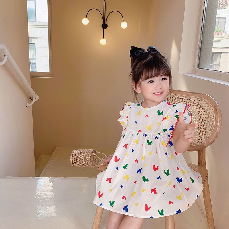 Đầm không tay hoạ tiết trái tim dành cho bé gái từ 2-7 tuổi