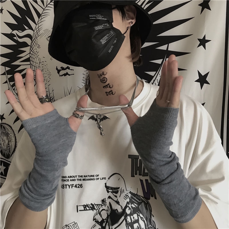 Găng tay nửa ngón Yamamoto màu tối 225600 chống nắng phong cách Harajuku dễ phối đồ cho nam nữ