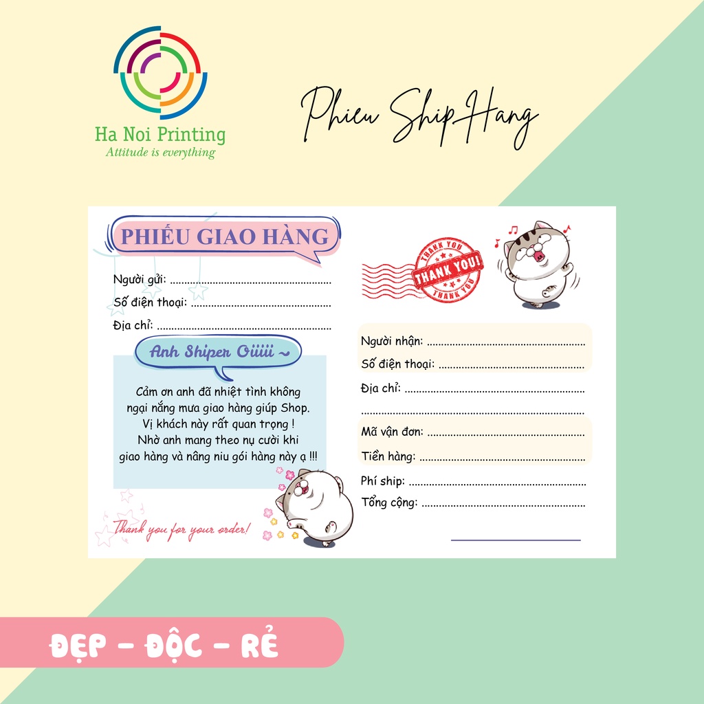 SET 100 Tờ Phiếu Giao Hàng, Giấy Giao Hàng, Phiếu Ship Hàng Mẫu Hot Size 10.5 x 14.5 cm