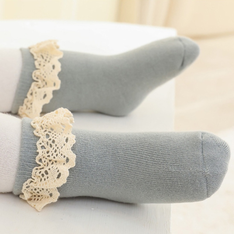 Vớ Cotton Mềm Dày Dặn Chống Trượt Phối Ren Thời Trang Thu Đông Cho Bé Sơ Sinh