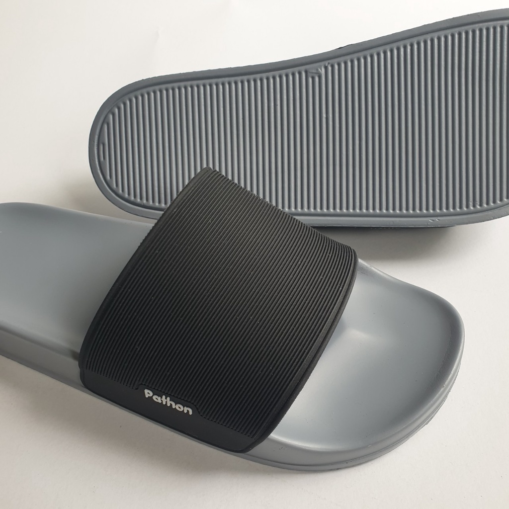 Dép nam nữ quai ngang slipper Pathon PVC và đế PU xám quai đen Mẫu SD62