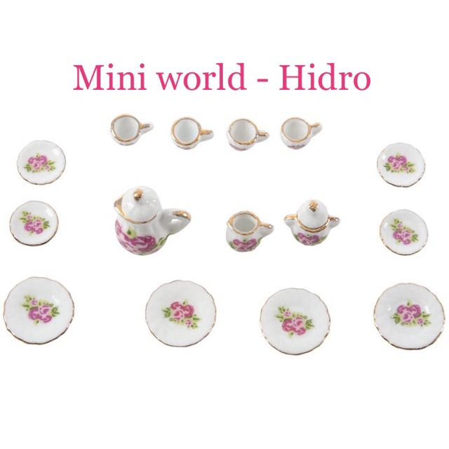 Bộ ấm chén mini trang trí nhà búp bê. Bộ ấm trà mini. Miniature. Bộ tách trà bằng sứ mini