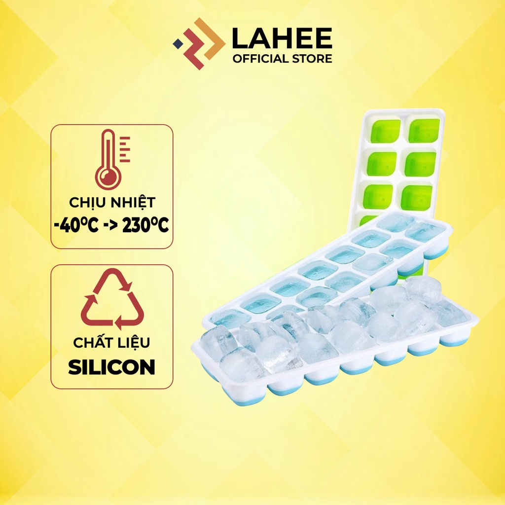 Khay đá silicon 14 viên cao cấp có nắp đậy vệ sinh - LAHEE 15KLD