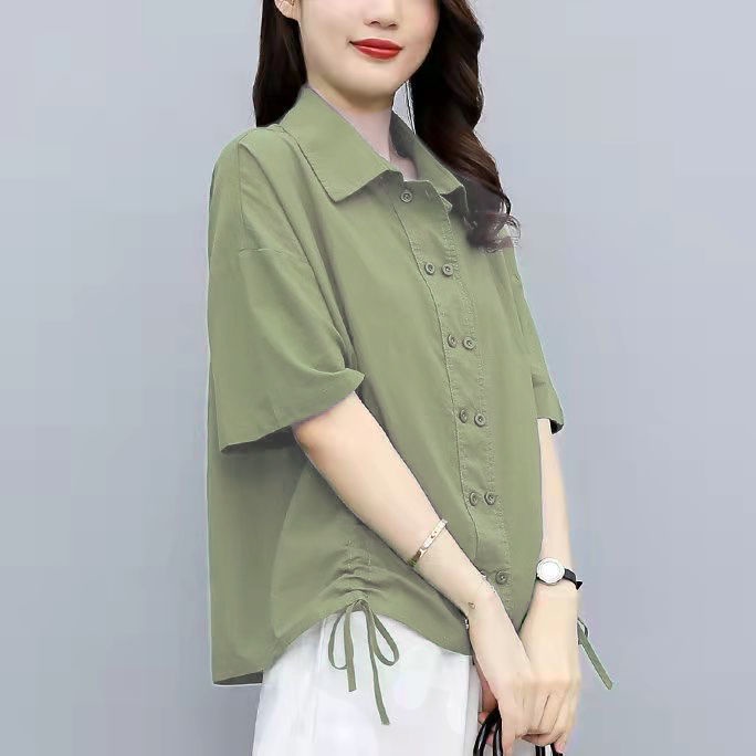 Áo Sơ Mi Tay Ngắn Hai Lớp Cổ Bẻ Dáng Rộng Thời Trang Dành Cho Nữ