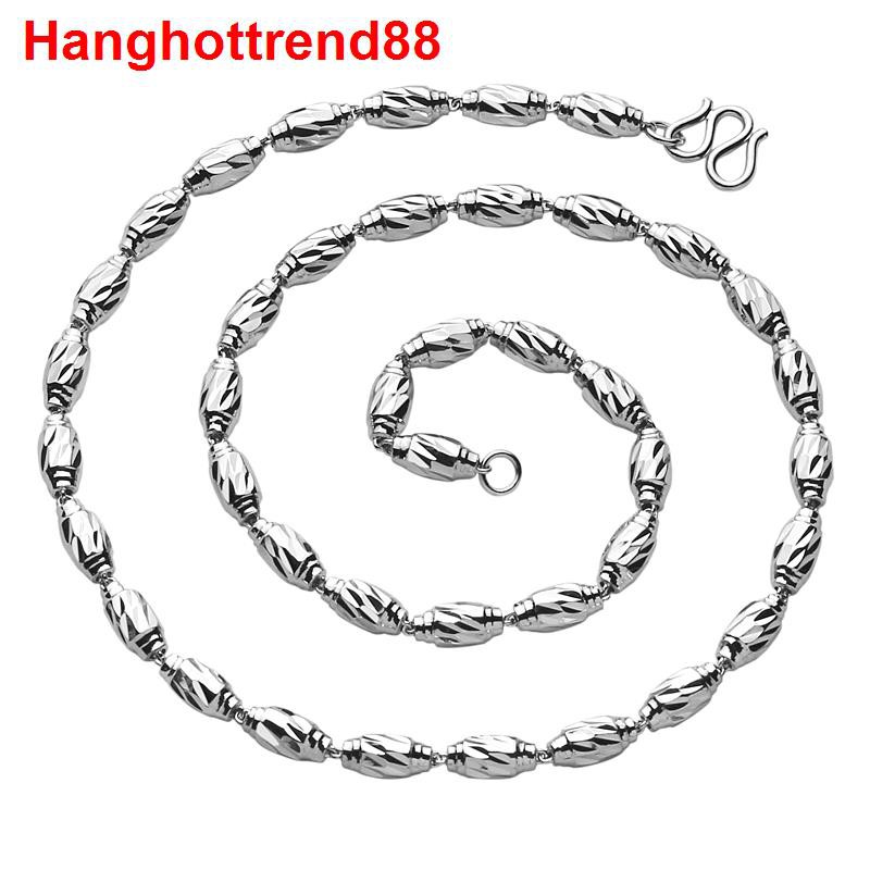 ❈﹍Vòng cổ bạc Nam Sterling Silver 999 Cặp đôi Trang sức Chuỗi mạ bạch kim Hạt ô liu Dày dành cho Xu hướng độc quyền