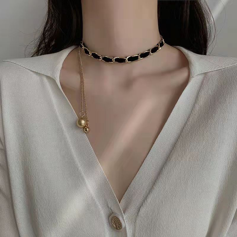 Vòng cổ dây da phối thép titan thời trang cá tính