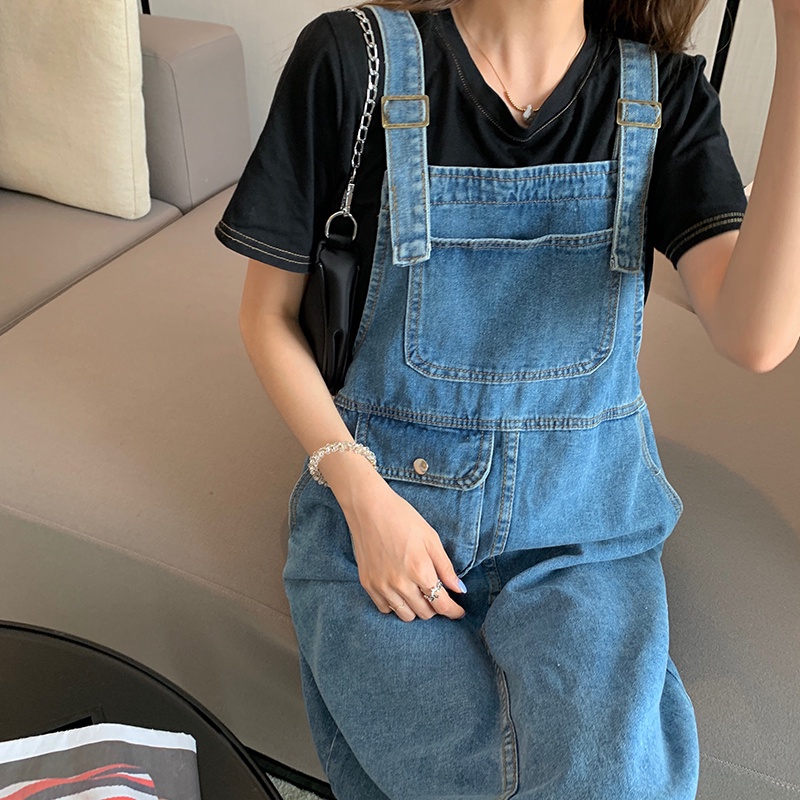 Yếm Váy Jean Nữ Form Dài Phối Túi Lớn Trước Ngực Váy Yếm Bò Nữ Phong Cách Hàn Quốc 2021 ZBOMB